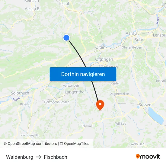 Waldenburg to Fischbach map