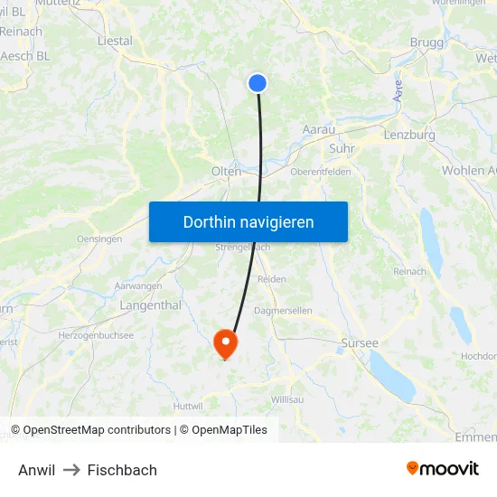 Anwil to Fischbach map