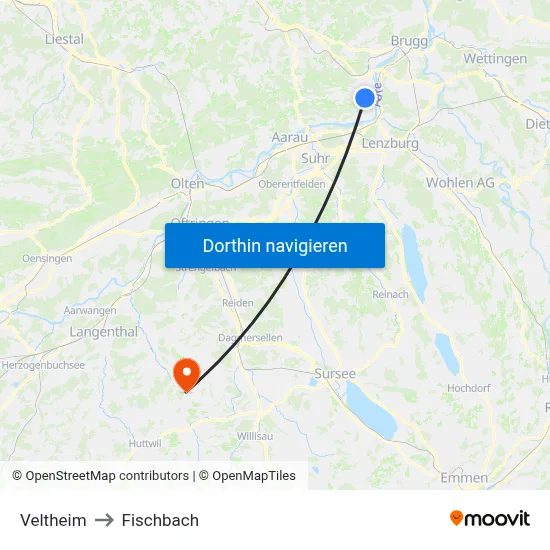 Veltheim to Fischbach map