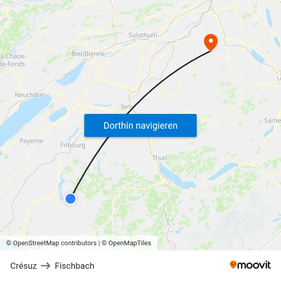 Crésuz to Fischbach map