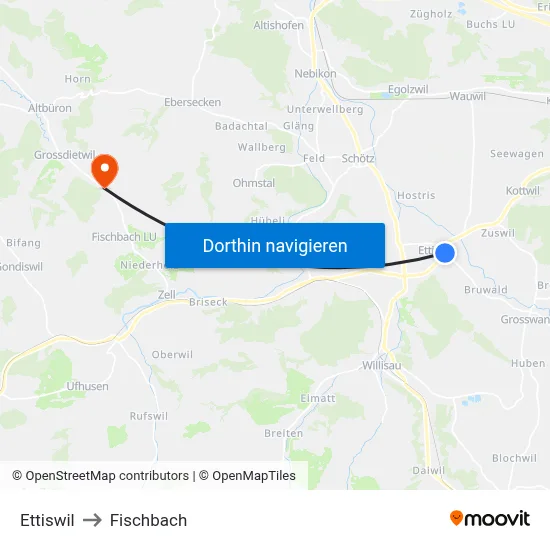 Ettiswil to Fischbach map