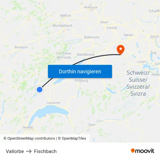 Vallorbe to Fischbach map