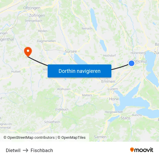Dietwil to Fischbach map