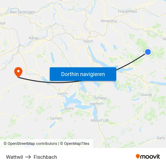Wattwil to Fischbach map