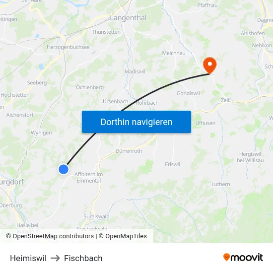 Heimiswil to Fischbach map