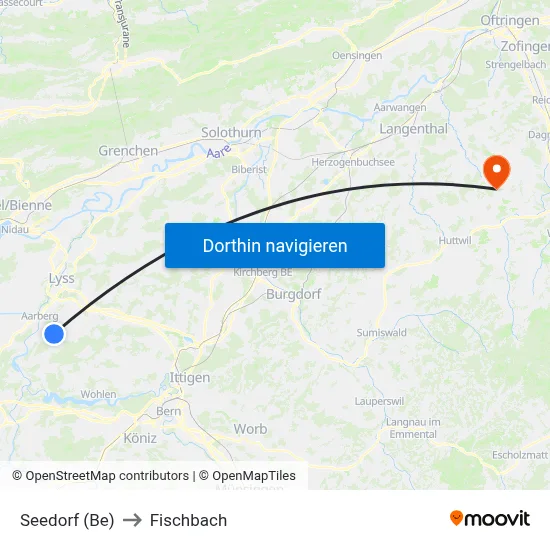 Seedorf (Be) to Fischbach map