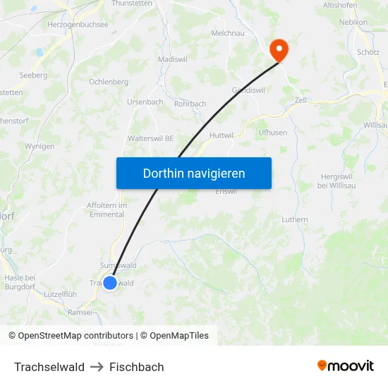 Trachselwald to Fischbach map