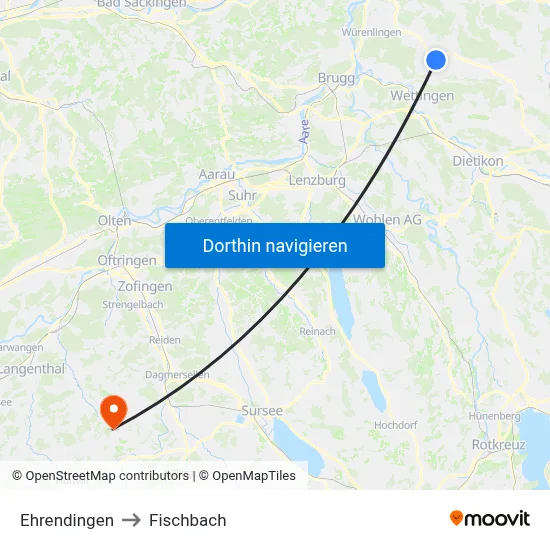 Ehrendingen to Fischbach map