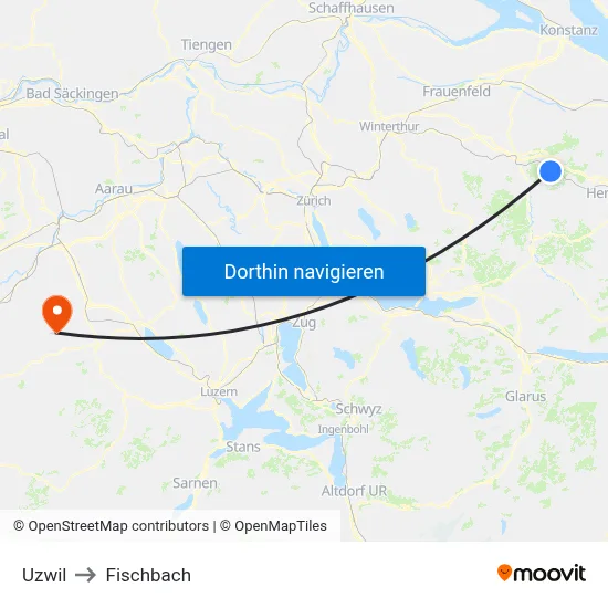 Uzwil to Fischbach map