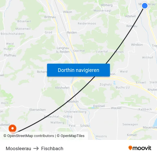 Moosleerau to Fischbach map