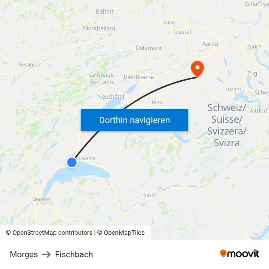 Morges to Fischbach map