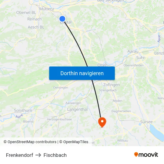 Frenkendorf to Fischbach map