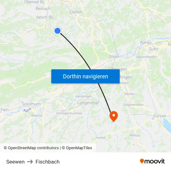 Seewen to Fischbach map