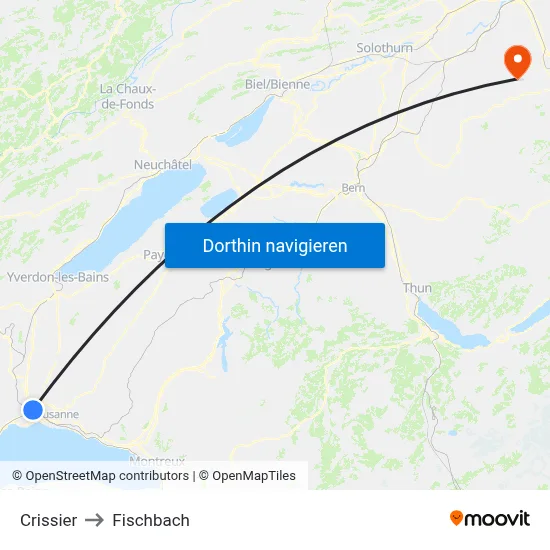 Crissier to Fischbach map