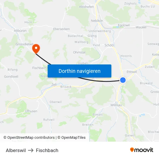 Alberswil to Fischbach map