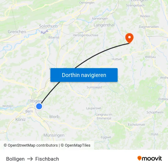 Bolligen to Fischbach map