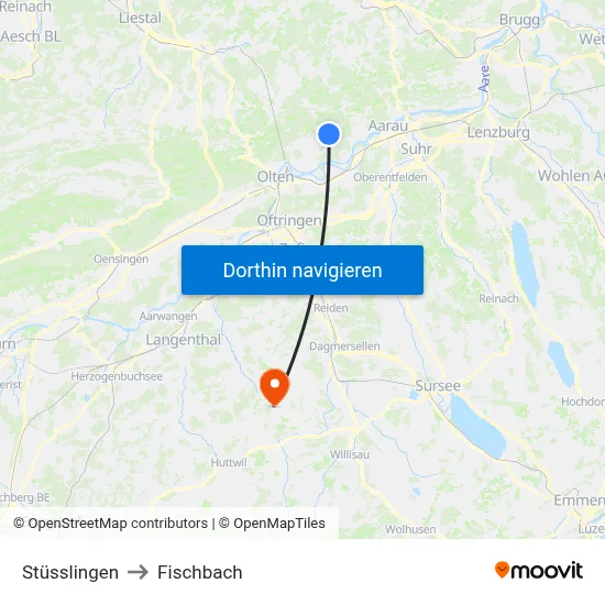 Stüsslingen to Fischbach map