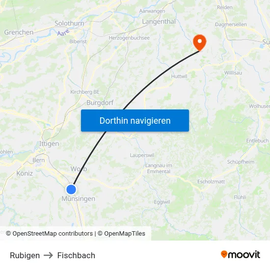 Rubigen to Fischbach map