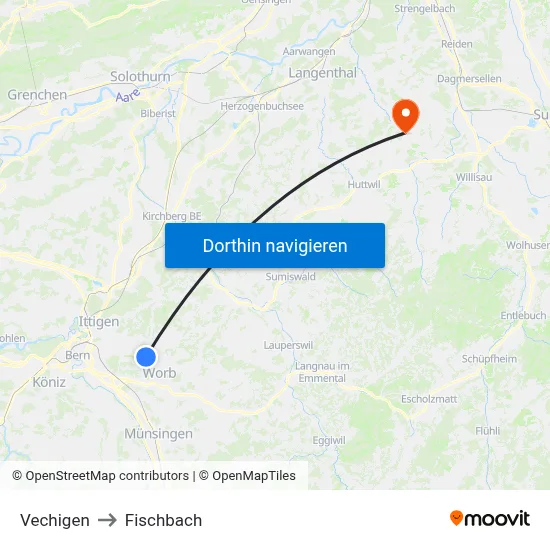 Vechigen to Fischbach map