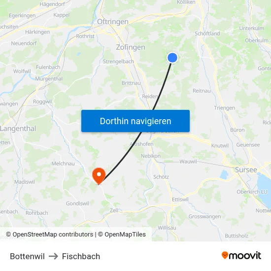 Bottenwil to Fischbach map