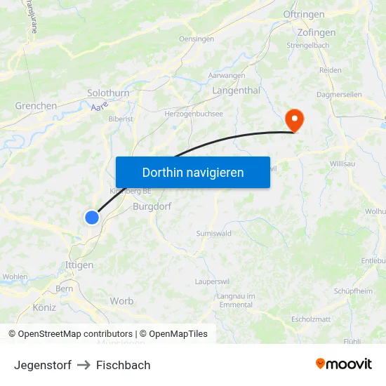 Jegenstorf to Fischbach map