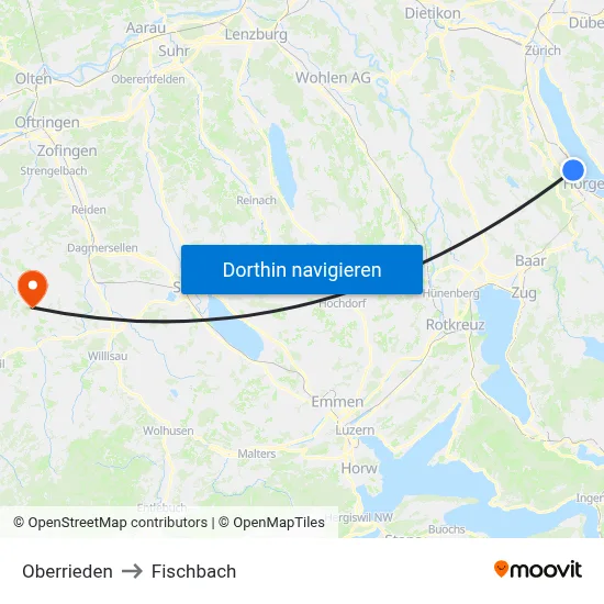 Oberrieden to Fischbach map