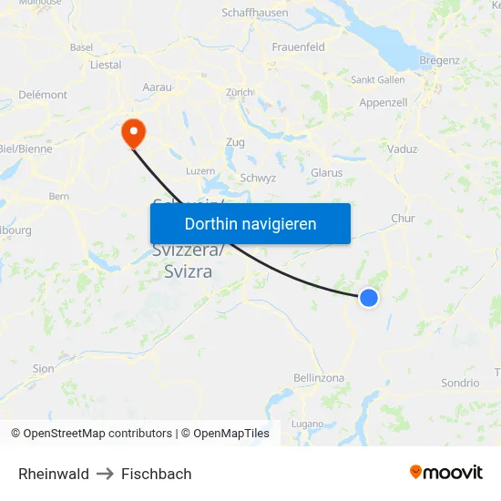 Rheinwald to Fischbach map