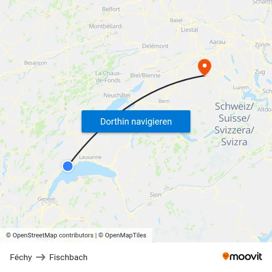 Féchy to Fischbach map