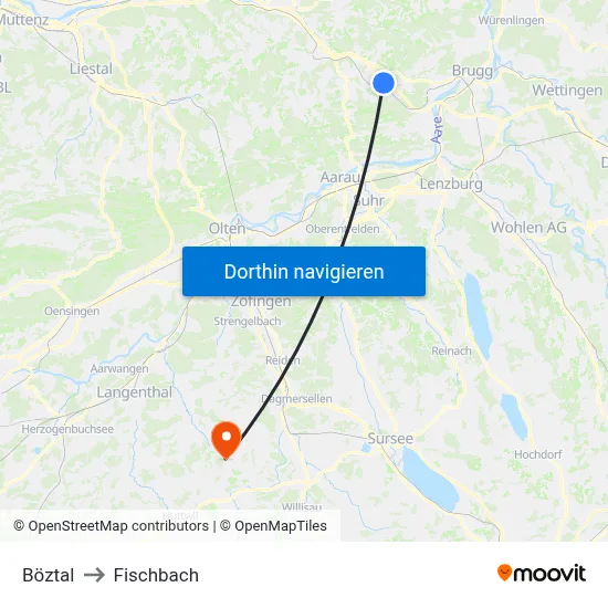 Böztal to Fischbach map