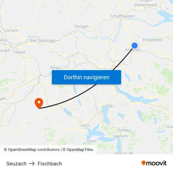 Seuzach to Fischbach map