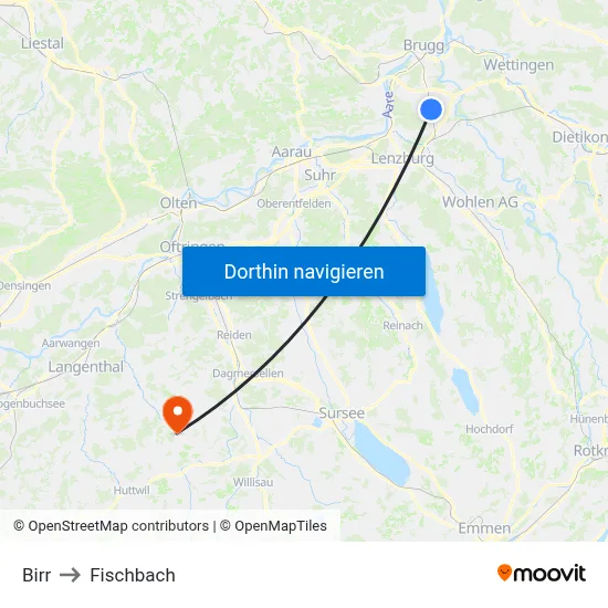 Birr to Fischbach map