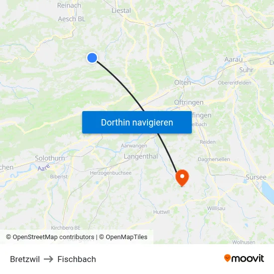 Bretzwil to Fischbach map