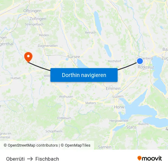Oberrüti to Fischbach map