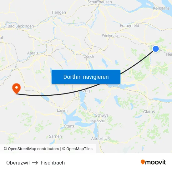 Oberuzwil to Fischbach map