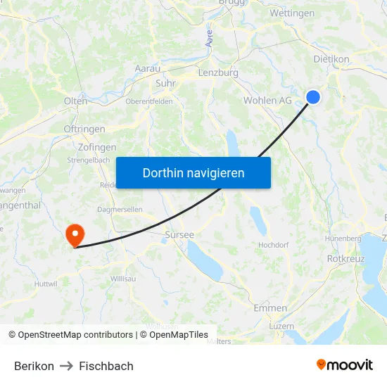 Berikon to Fischbach map