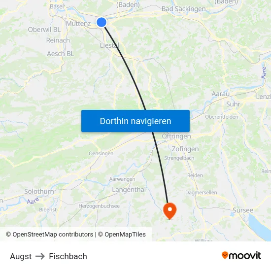 Augst to Fischbach map