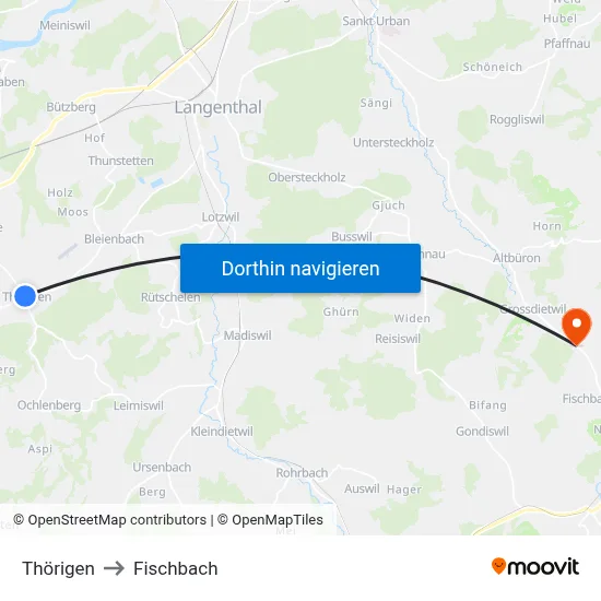 Thörigen to Fischbach map