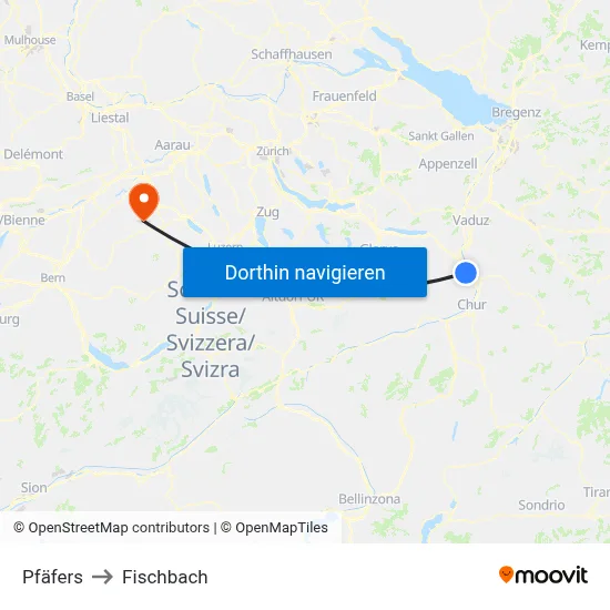 Pfäfers to Fischbach map