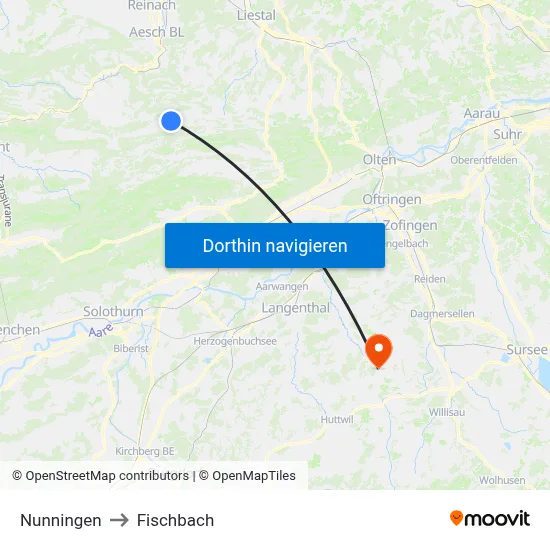 Nunningen to Fischbach map