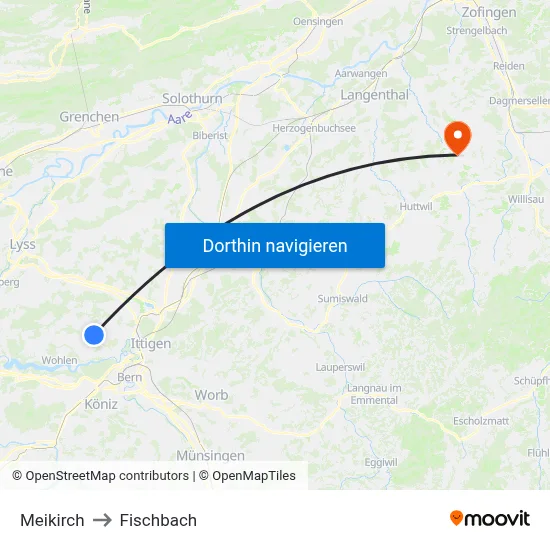 Meikirch to Fischbach map