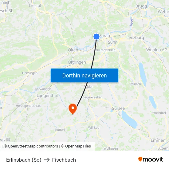 Erlinsbach (So) to Fischbach map