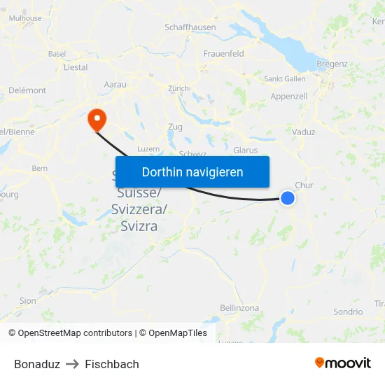 Bonaduz to Fischbach map