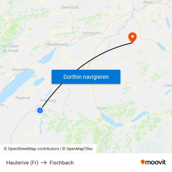 Hauterive (Fr) to Fischbach map