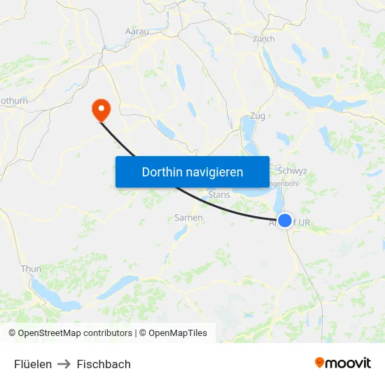 Flüelen to Fischbach map