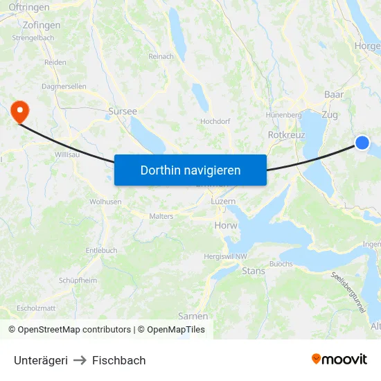 Unterägeri to Fischbach map