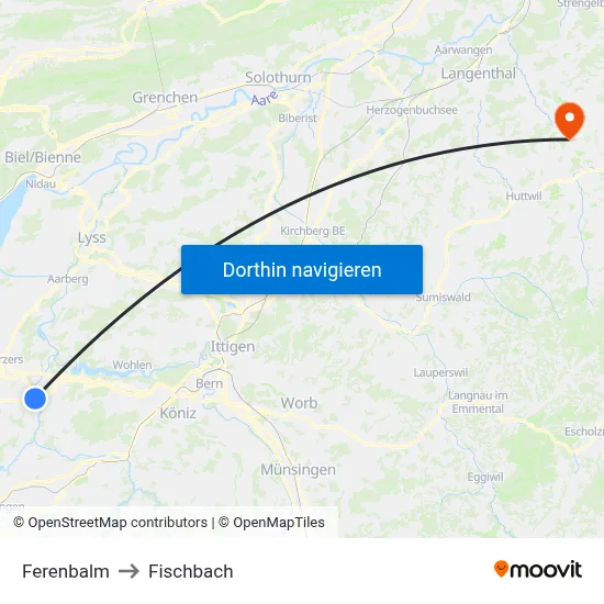 Ferenbalm to Fischbach map