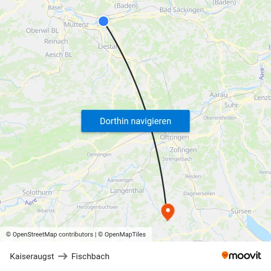 Kaiseraugst to Fischbach map