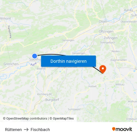 Rüttenen to Fischbach map