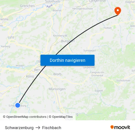 Schwarzenburg to Fischbach map