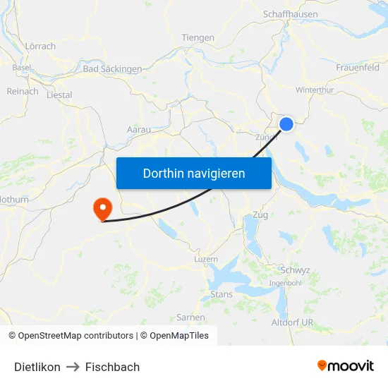 Dietlikon to Fischbach map